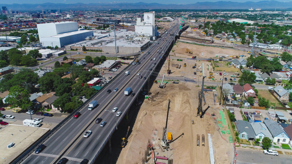 Construction beside an elevated highway